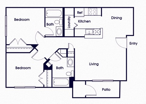 Two bedroom two bathroom floor plan image at Riverwoods in Woodbridge VA